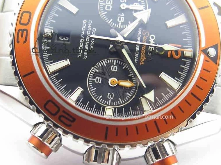 0423 Sophisticated Planet Ocean Master Chronometer Chrono SS OM 1:1 Best Edition Orange On SS Bracelet A 8156